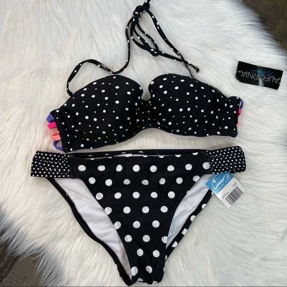 NWT California Waves Polka Dot Bikini Set Medium